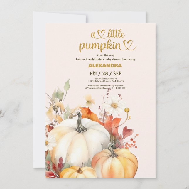 Invitación Caída de calabaza pequeña acuarela florida ducha d (Anverso)