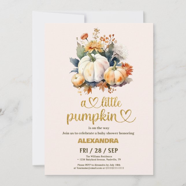 Invitación Caída de calabaza pequeña acuarela florida ducha d (Anverso)