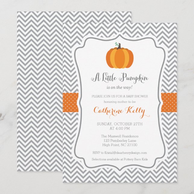 Invitación Caída de calabaza pequeña Baby Shower, Naranja neu (Anverso / Reverso)