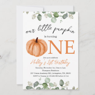 Invitación Caída de calabaza pequeña / Cumpleaños 1 de otoño