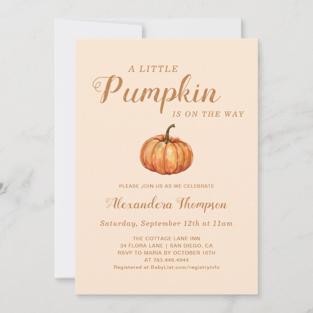 Invitación Caída de calabaza Pequeña Ducha de bebé (Anverso)