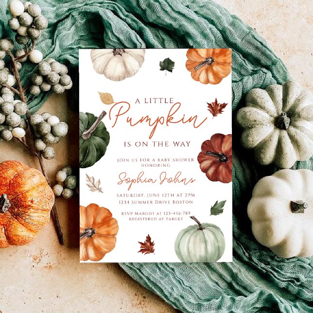 Invitación Caída de calabaza Pequeña Sexo Baby Shower neutral (Subido por el creador)