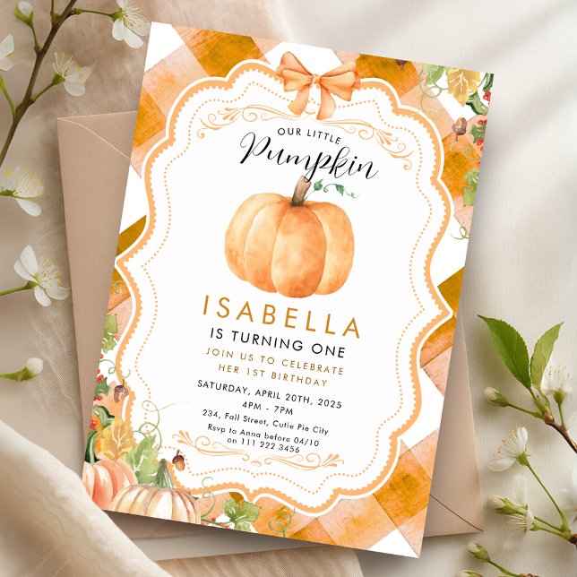 Invitación Caída de calabaza Primer 12° 3er cuarto quinto cum (Pumpkin Fall First 1st 2nd 3rd 4th 5th Birthday Invitation)