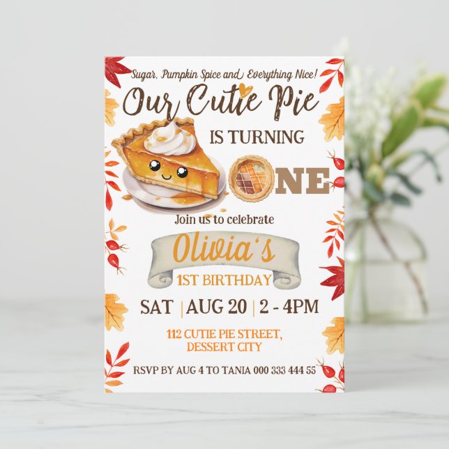 Invitación Caída de Cutie Pie Primer cumpleaños Chica Niño Pr (Anverso de pie)