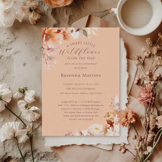 Invitación Caída de Flores de Peach Flor Pequeña Baby Shower (Subido por el creador)