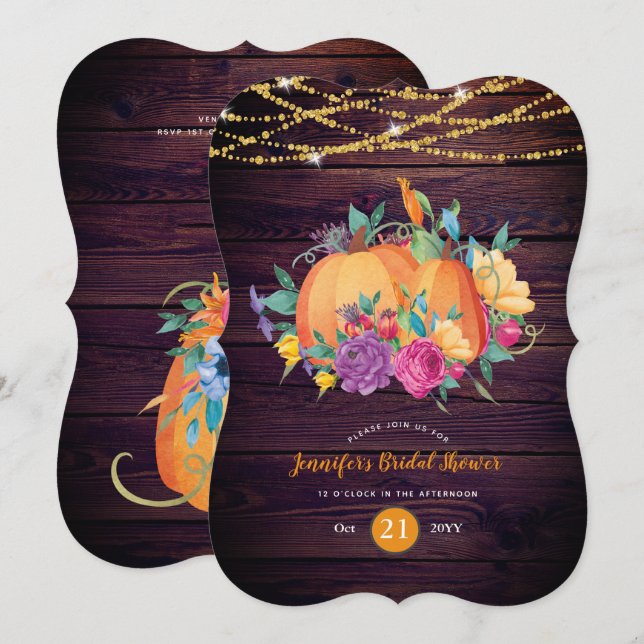 Invitación Caída de la acuarela de la BRIDAL de la calabaza r (Anverso / Reverso)