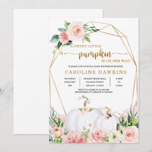 Invitación Caída de la Baby Shower Invi de calabaza floral ro