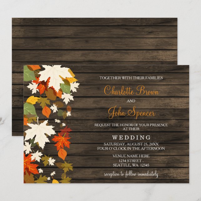 Invitación Caída de la Boda Rustic Barn Wood Invita a la Boda (Anverso / Reverso)