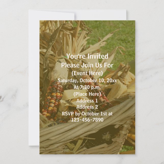 Invitación Caída de la cesta de mimbre del maíz indio (Anverso)