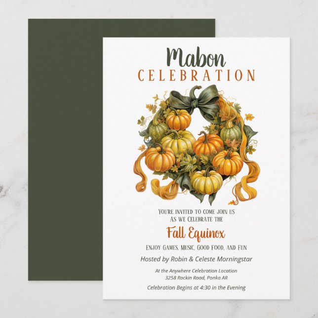 Invitación Caída de la Cosecha de Mabon Wreath de calabaza eq (Anverso / Reverso)