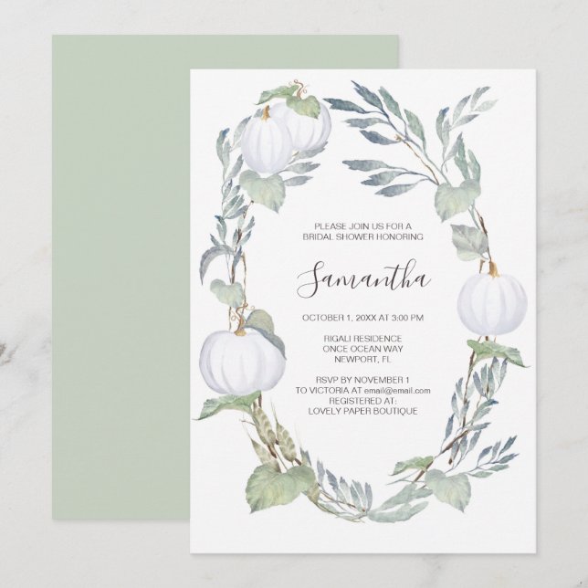 Invitación Caída de la ducha de la novia de calabaza blanca (Anverso / Reverso)