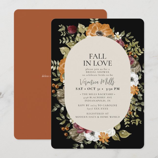 Invitación Caída de la ducha de novia de Terracotta de Marfil (Anverso / Reverso)