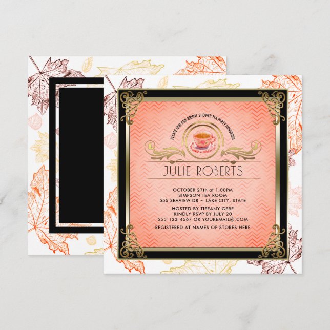 Invitación Caída de la ducha de novia Fiesta de té otoño hoja (Anverso / Reverso)