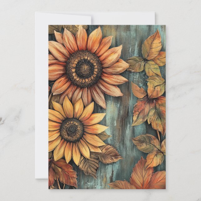 Invitación Caída de los girasoles en otoño deja medios mixtos (Anverso)