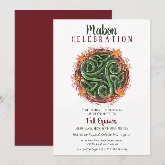 Invitación Caída de Mabon Equinox Celtic Triskelion Harvest (Anverso / Reverso)