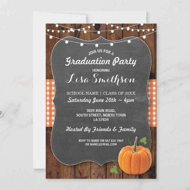 Invitación Caída de madera de la tiza de la calabaza rústica (Anverso)