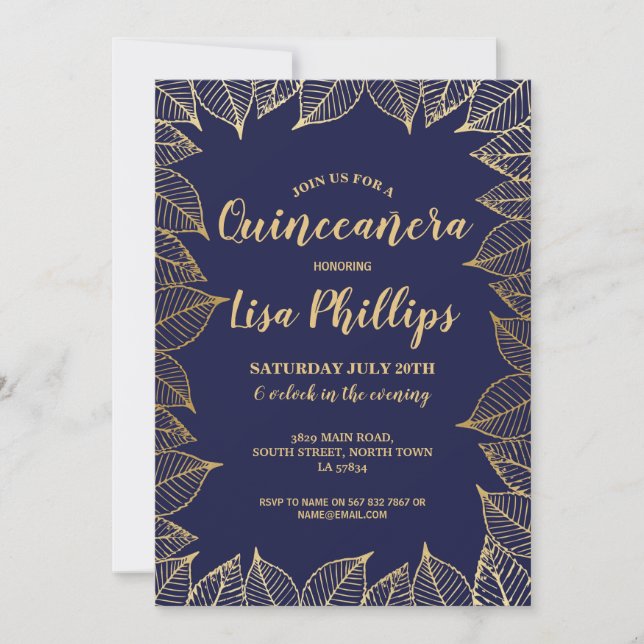 Invitación Caída de oro del partido de cumpleaños Quinceanera (Anverso)