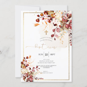Invitación Caída de PixDezines Foliage Baptismo de acuarela R