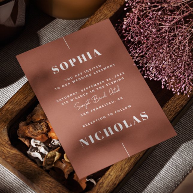 Invitación Caída de terracota Elegante boda minimalista Códig (Subido por el creador)