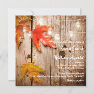 Invitación Caída deja a Mason Jars Rustic Wood Boda