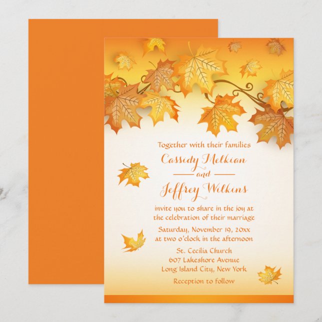 Invitación Caída deja Naranja Boda país ruso otoño (Anverso / Reverso)