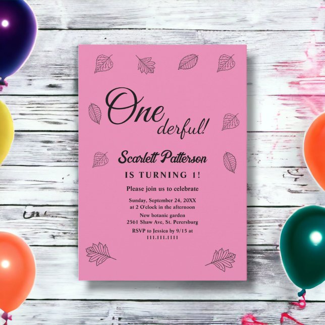 Invitación Caída deja Rubor rosado ruso otoño 1er cumpleaños (Subido por el creador)