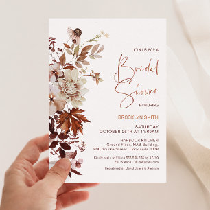 Invitación Caída del Beige marrón floral en el amor ducha de