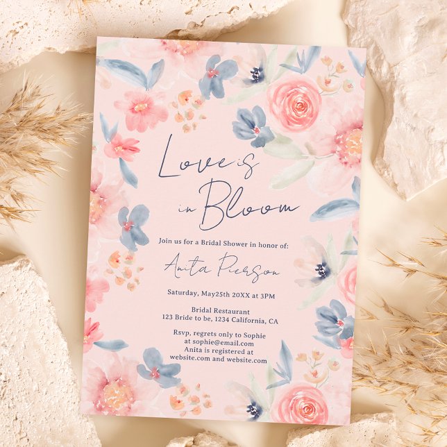 Invitación Caída del Boho floral rosa azul elegante ducha de  (Subido por el creador)