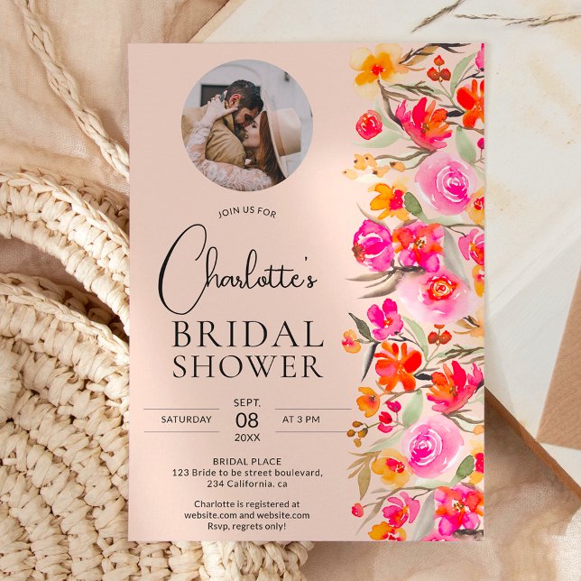 Invitación Caída del Boho rojo naranja foto floral ducha de n (Subido por el creador)