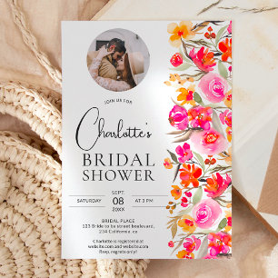 Invitación Caída del Boho rojo naranja foto floral ducha de n