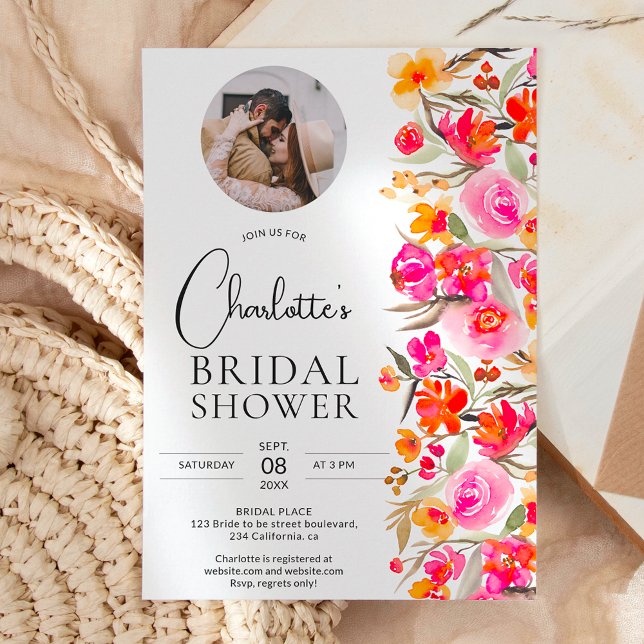 Invitación Caída del Boho rojo naranja foto floral ducha de n (Subido por el creador)