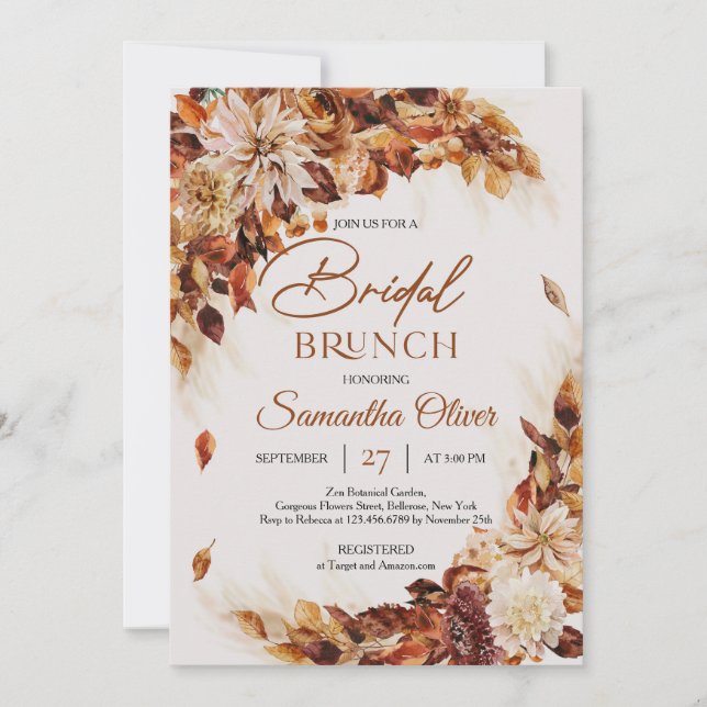 Invitación Caída del Boho terracota y óxido de otoño Brunch d (Anverso)