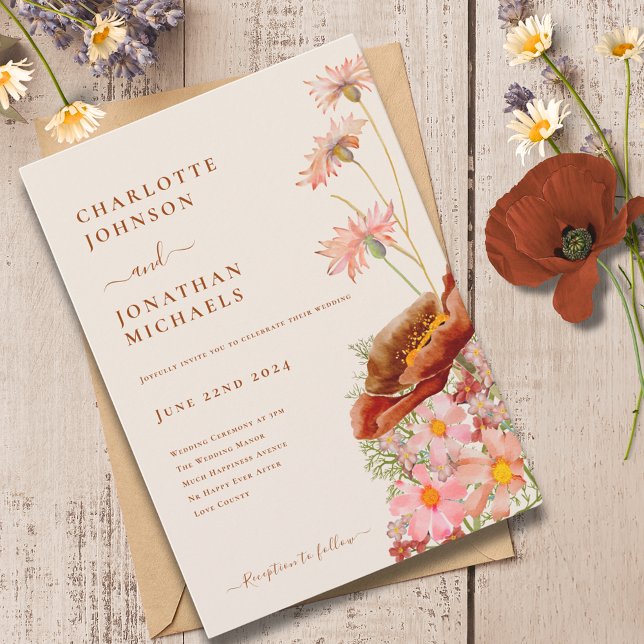 Invitación Caída del Boho Wildflower (Wildflower boho fall wedding invitation )