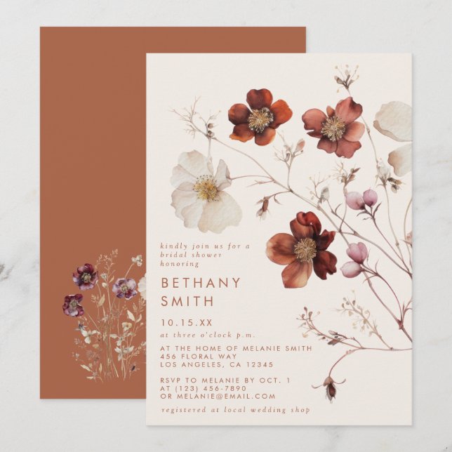 Invitación Caída del Campo de Flor Silvestre Ducha de Novias (Anverso / Reverso)