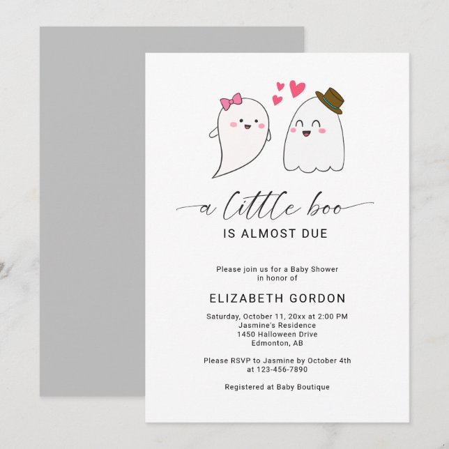 Invitación Caída del fantasma de Little Boo Baby Shower Hallo (Anverso / Reverso)