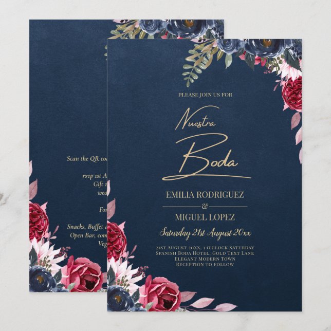 Invitación Caída del invierno de borgoña con flores de Berry  (Anverso / Reverso)