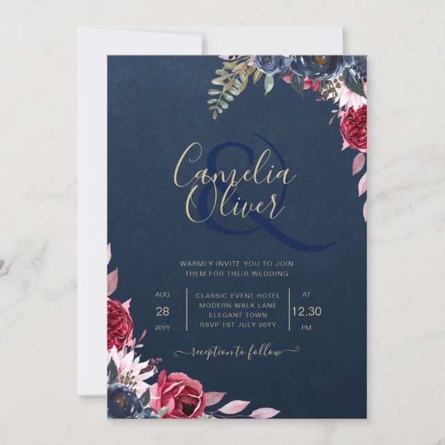 Invitación Caída del invierno de borgoña con flores de Berry  (Anverso)