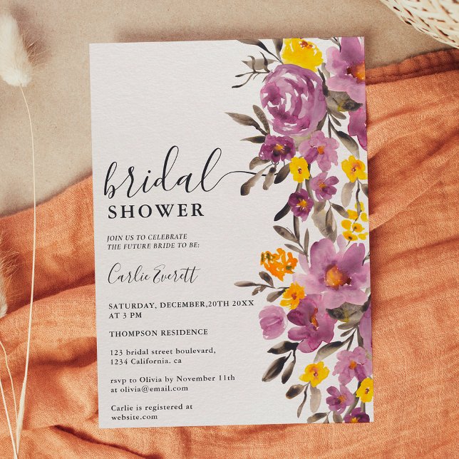Invitación Caída del invierno ducha de novia morada (Fall Winter purple floral bridal shower Invitation)