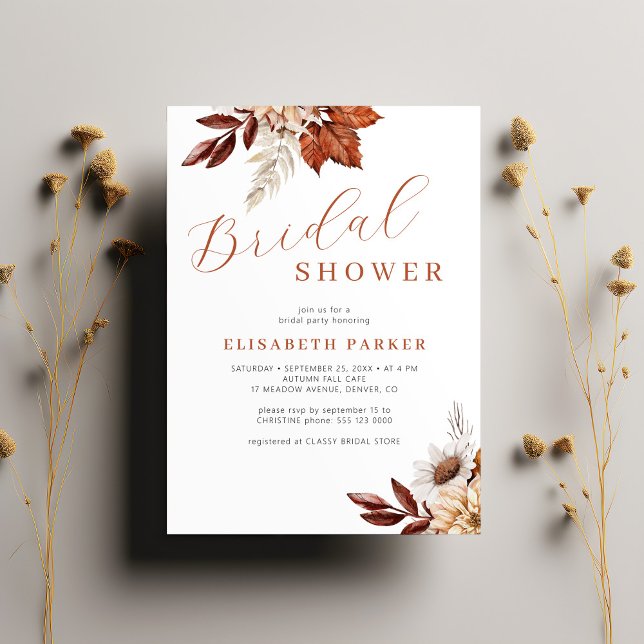 Invitación Caída del otoño del Boho ducha de novia floral bot (Subido por el creador)