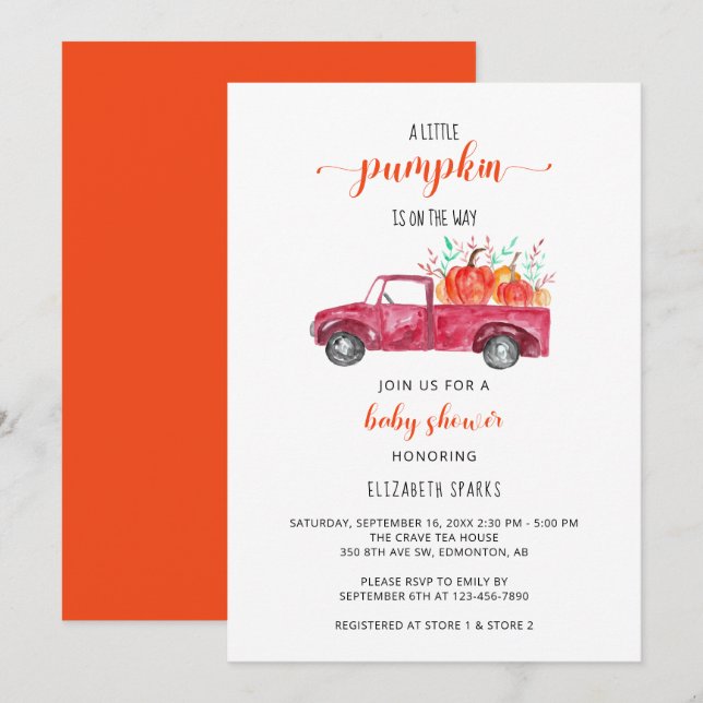 Invitación Caída del otoño del camión rojo de la pequeña cala (Anverso / Reverso)