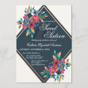 Invitación Caída del País Oro Azul Flores acuáticas Dulce 16