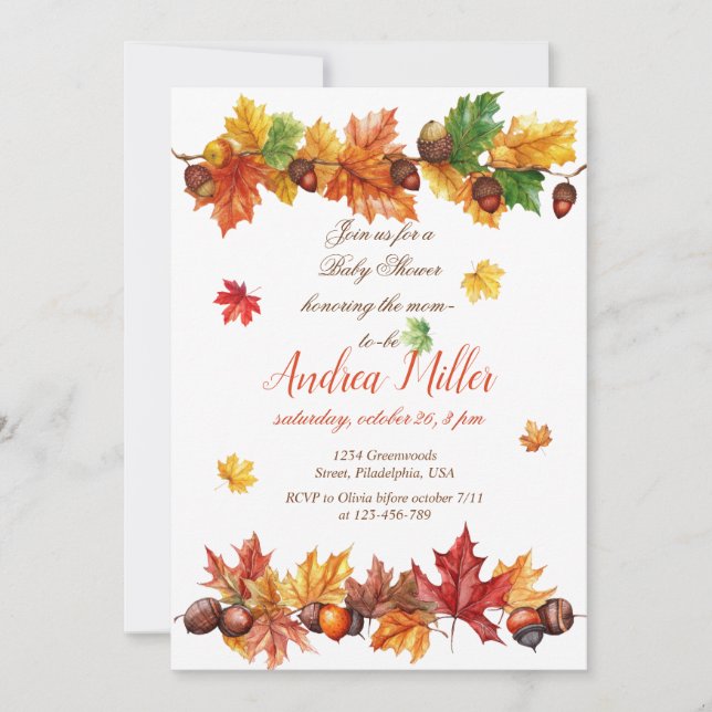 Invitación Caída del tema del otoño deja Baby Shower (Anverso)
