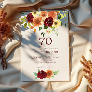 Invitación Caída Elegante   Otoño Floral 70 cumpleaños