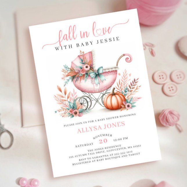 Invitación Caída En Amor Baby Shower Floral Rosa De Otoño (Subido por el creador)