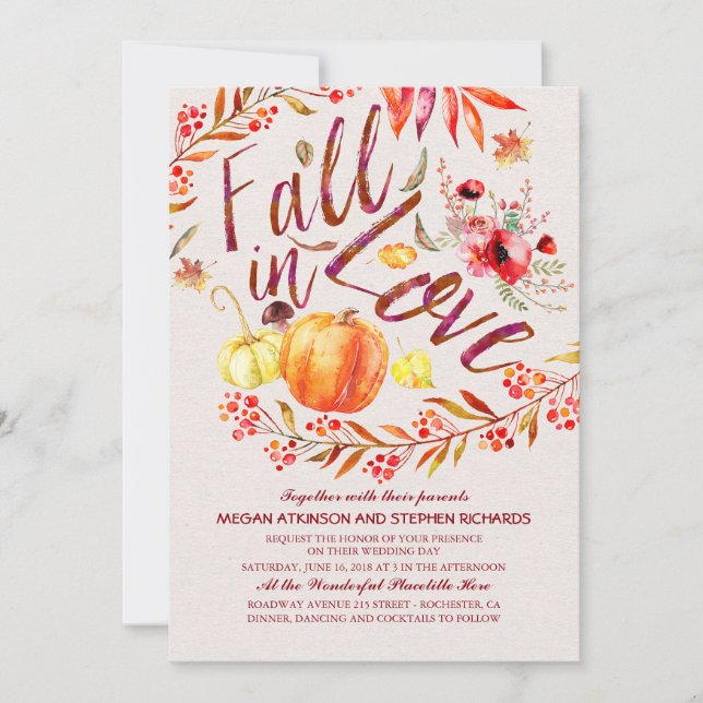 Invitación Caída en Amor Calabaza Floral Boda rústica de camp (Anverso)