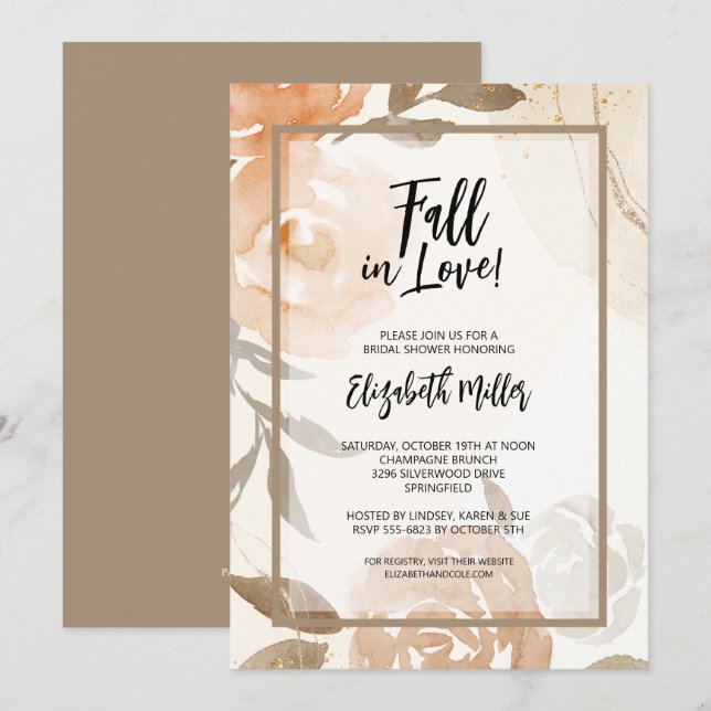 Invitación Caída en amor Floral ducha de novias (Anverso / Reverso)