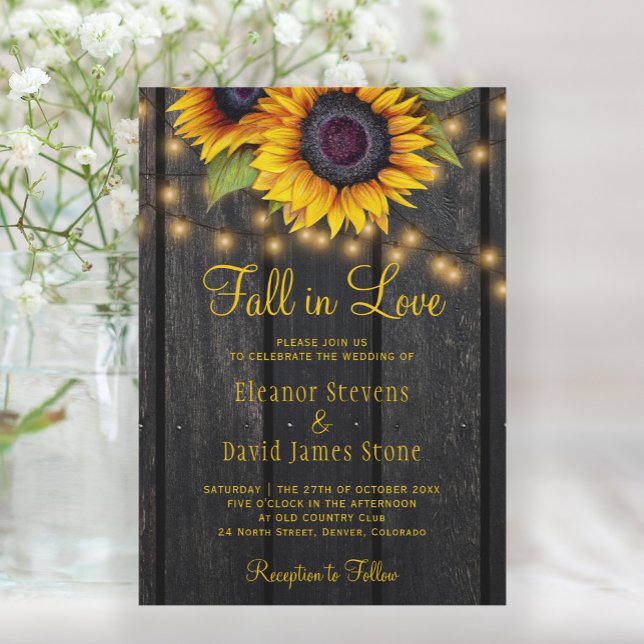 Invitación Caída en amor girasoles boda rústica de campo (Subido por el creador)