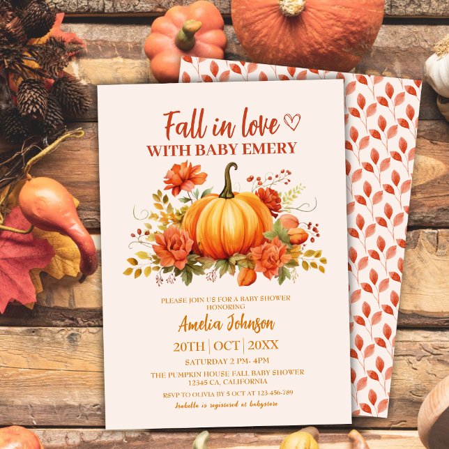 Invitación Caída en el amor acuarela calabaza floral ducha be (Subido por el creador)