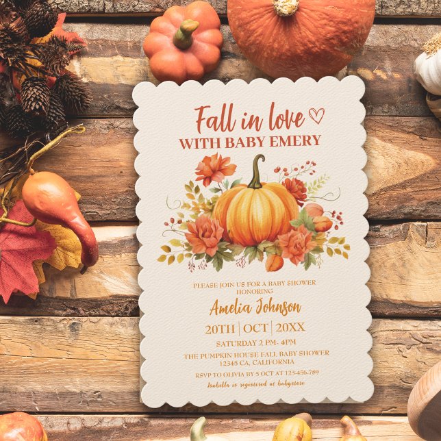 Invitación Caída en el amor acuarela calabaza floral ducha be (Subido por el creador)