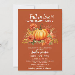 Invitación Caída en el amor acuarela calabaza floral ducha be